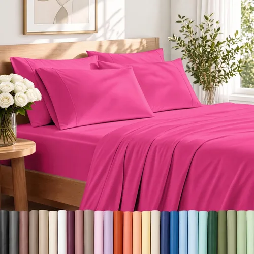 Vista 25 de Bare Home Juego de sábanas 1800 ultra suaves con 4 fundas de almohada 24 - rosa claro
