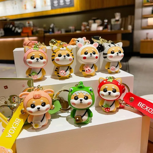 Vista 5 de BEXOA Lindo llavero Kawaii Anime Llaveros Accesorios, Shiba Inu Bolso Encantos de Carro de Dibujos Animados Llavero para Niña Mujer
