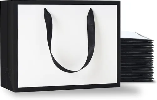 Vista 10 de Bolsas de regalo negras y doradas con asas, 20 unidades de 8 x 4.25 x 10.5 pulgadas Negro dorado