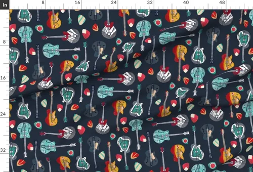 Vista 2 de Spoonflower Tela - Guitar Rock Retro Vintage Instrumento Musical Talento Musical Poco Impreso en Tela de Gasa Fat Quarter - Costura Ropa de Moda