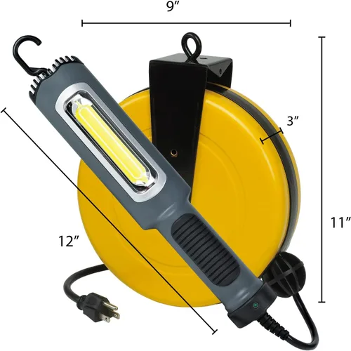 Vista 2 de ProReel - Carrete de cable retráctil de grado profesional con luz de trabajo LED, 50 pies 18/2 SJT, 1000 lúmenes, amarillo