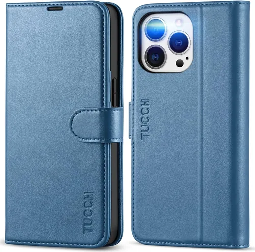 Vista 12 de TUCCH Funda tipo cartera para iPhone 13 Pro (6.1") 2021, 3 tarjeteros Negro