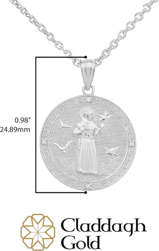Vista 3 de 925 plata de ley San Francisco de Asís CZ redondo colgante colgante (pequeño), Plata esterlina Zirconia cúbica, Circonia cúbica