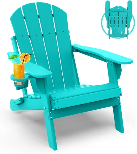 Vista 47 de GREENVINES Silla Plegable Adirondack Plástico HDPE Sillas para Fogata Todo Tiempo Portavasos Ártico para Terraza Patio Trasero Patio
