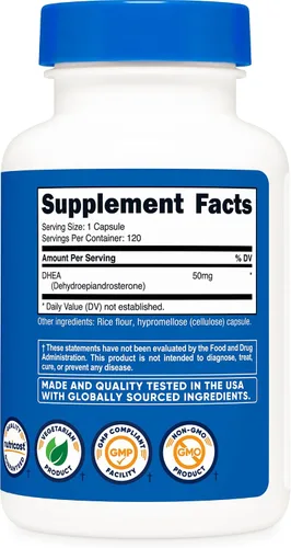 Vista 5 de Nutricost DHEA 50 mg, 120 cápsulas - Sin gluten, sin soya, sin OMG, suplemento