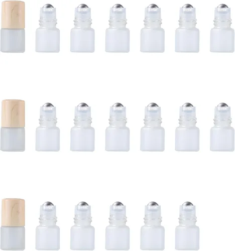 Vista 6 de Botellas enrollables de vidrio esmerilado de 0.3 fl oz, botellas de rodillo de viaje recargables con bolas de acero inoxidable y tapas a prueba