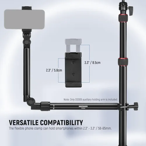 Vista 5 de NEEWER Soporte de cámara superior con clip para teléfono, abrazadera de 22"/56cm en brazo de sujeción flexible para soporte de escritorio, ajustable