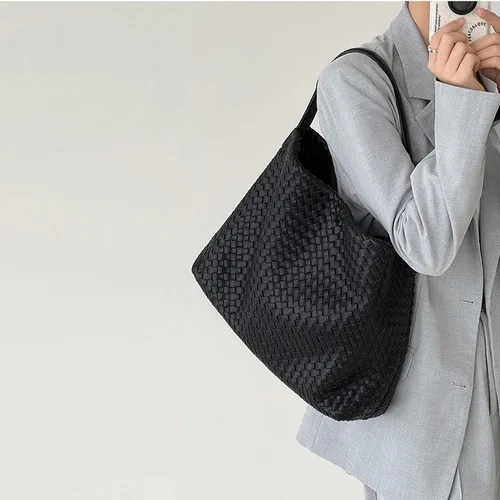 Vista 7 de Bolso Boston para mujer, bolso tejido de cuero vegano, bolso de mensajero para mujer, bolso cruzado de hombro de moda, casual hobo