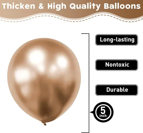 Vista 5 de Globos dorados champán, 60 globos pequeños de látex champán metálico de 5 pulgadas para arco de guirnalda de globos, globos cromados y champán de 5