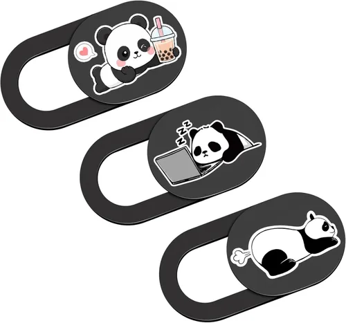 Vista 17 de Funda deslizante para cámara de laptop, 0.02 pulgadas, ultradelgada, linda con diseño de panda, para MacBook Pro, laptops, smartphone, Mac, PC Negro
