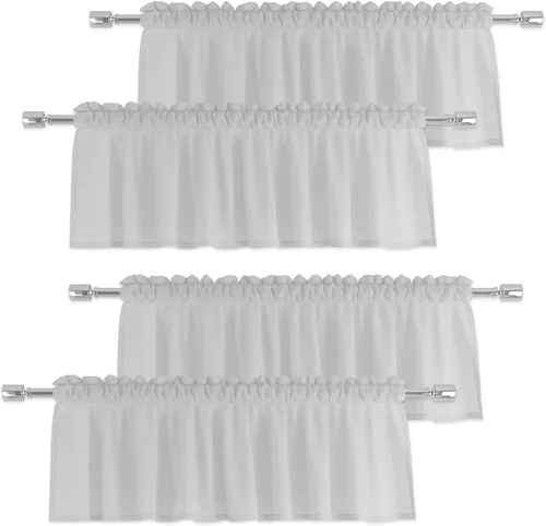 Vista 24 de Cenefas traslúcidas beige de 18 pulgadas, cortinas para ventana de sala de estar, dormitorio, cocina, mini paneles de cortina cortos pequeños