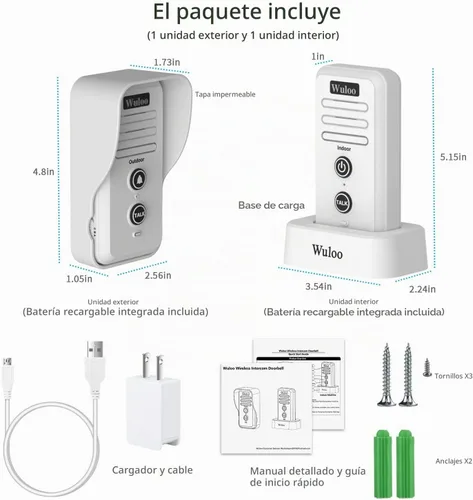 Vista 7 de Wuloo Timbre de puerta de intercomunicador inalámbrico para intercomunicador doméstico (1 y 1 blanco)