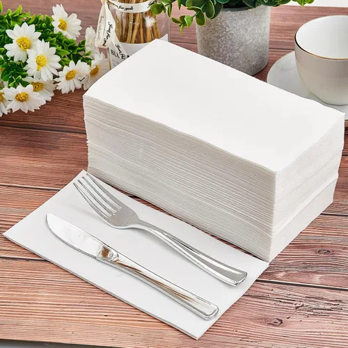 Vista 2 de Paquete de 100 toallas de mano desechables para baño, toallas de papel suaves y absorbentes, desechables, decorativas, para cocina, fiestas, bodas