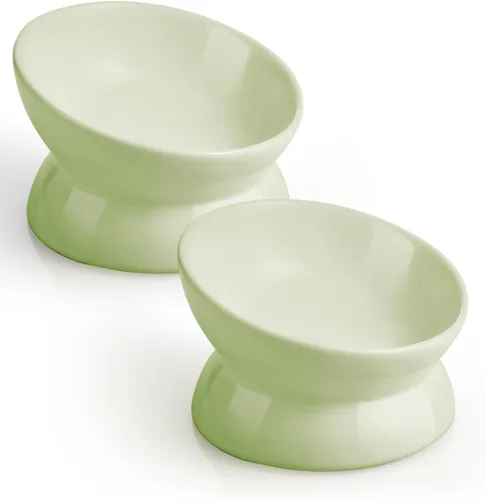 Vista 19 de LoeJan Tazón Elevado para Comida de Gatos, Tazón de Agua de Cerámica Elevado e Inclinado de 5 Oz, Platos Anti Vómito que Protegen la Columna