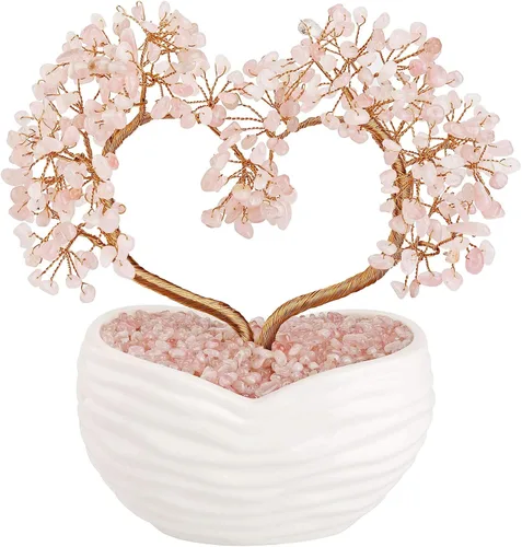 Vista 12 de GEHECRST Árbol de cristal de curación de 7 chakras en forma de corazón, cristal de piedra preciosa, bonsái del árbol del dinero, ornamento
