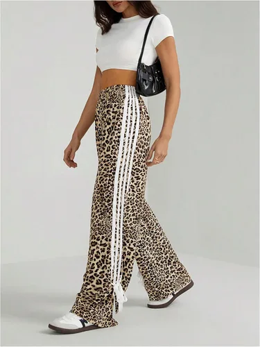 Vista 5 de Floerns Pantalones de pierna ancha con estampado de leopardo a rayas Y2K Marrón claro