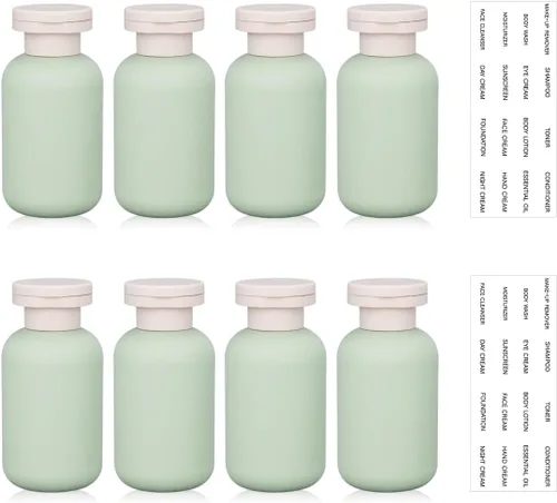 Vista 12 de Botellas de champú de viaje de plástico de 6.8 onzas, botellas exprimibles recargables con tapa abatible para artículos de tocador, recipiente