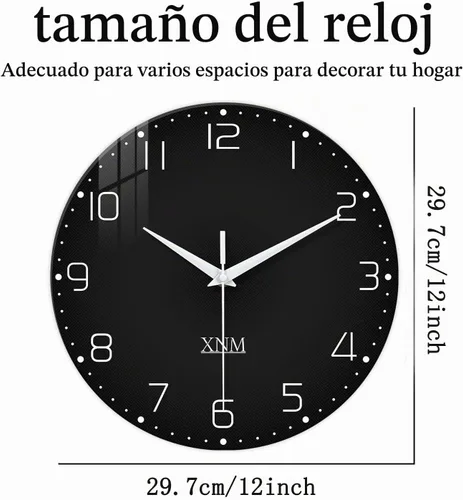 Vista 3 de XNM Relojes de pared de cristal negro con pilas de 12 pulgadas