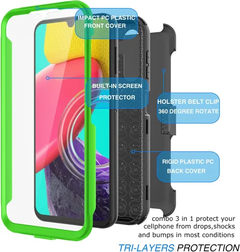 Vista 6 de Tekcoo Funda con clip para Galaxy A14 5G [Tshell] Absorción de golpes [Pantalla integrada] [Cinturón de bloqueo con función atril] Funda de cuerpo
