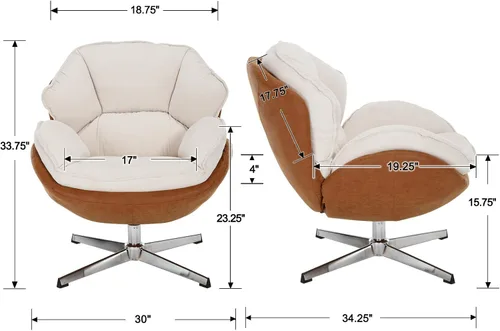 Vista 2 de BESTANO Silla giratoria de acento tapizada de chenilla, moderna silla de sala de estar con respaldo, base de metal de 360 grados, silla de lectura
