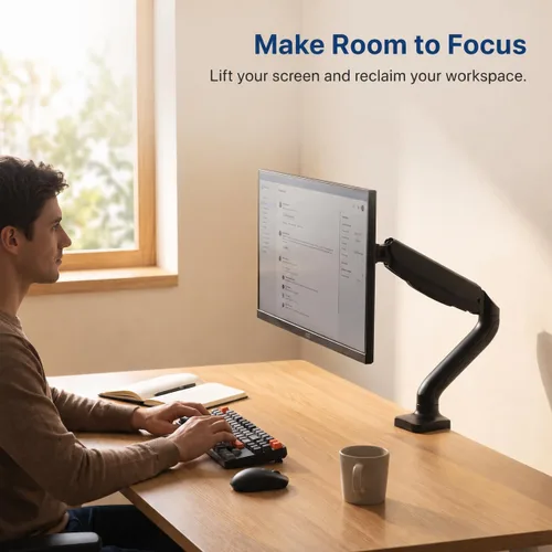 Vista 4 de Brazo de monitor de computadora individual con 2 puertos USB altura ajustable soporte universal LCD soporte sentado de pie escritorio accesorio