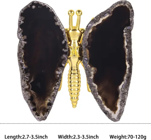 Vista 2 de Amogeeli Figura de mariposa de ágata de cristal, decoración del hogar, geoda curativa ágata de piedra de mariposa para fiesta de boda, color negro