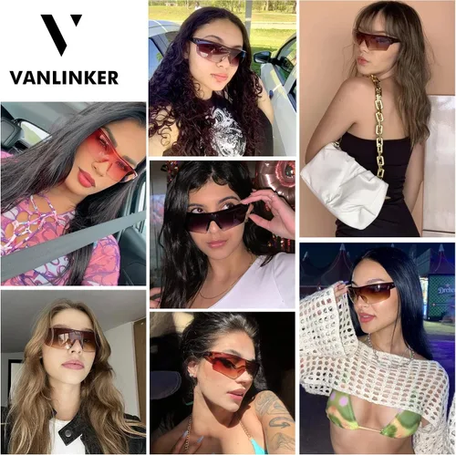 Vista 7 de VANLINKER Y2k - Gafas de sol tipo escudo de los años 2000 para mujer sin borde de gran tamaño VL9718