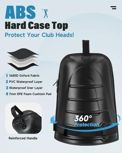 Vista 3 de Findway Bolsas de viaje de golf para aerolíneas con ruedas, Oxford resistente 1680D y ABS funda rígida para proteger palos de golf, ligeras