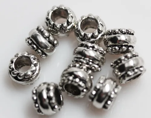 Vista 3 de Sexy Sparkles 10 cuentas espaciadoras europeas en tono plateado para pulseras de cadena de serpiente, aleación