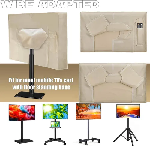 Vista 7 de IC ICLOVER Funda para soporte de TV móvil de 30 a 32 pulgadas, cubierta impermeable para TV al aire libre para soporte rodante, protector de Beige