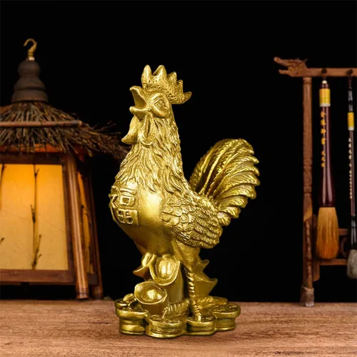 Vista 6 de BRASSTAR Latón 3.5 ''(H) Estatua de gallo auspicioso lingotes riqueza Feng Shui escultura oficina casa zodiaco chino adorno decorativo regalo