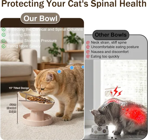 Vista 7 de Cuenco elevado para gatos de alimentador lento, cuenco de cerámica para Rosa
