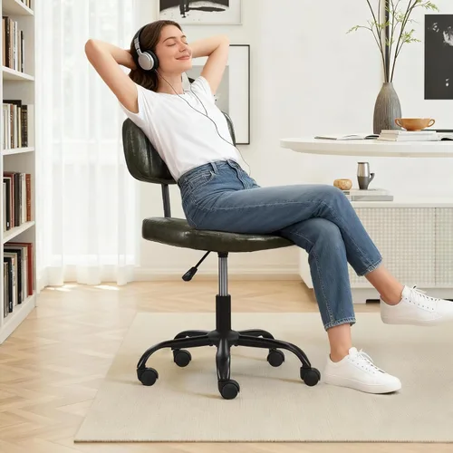Vista 8 de DRMBOOK Silla pequeña de escritorio para oficina en casa con ruedas, cómoda silla de tocador sin brazos, silla giratoria para computadora, sin