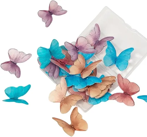 Vista 3 de Mariposas comestibles para decoración de pasteles, decoración comestible de arco iris para pasteles y cupcakes, mariposas de papel de oblea