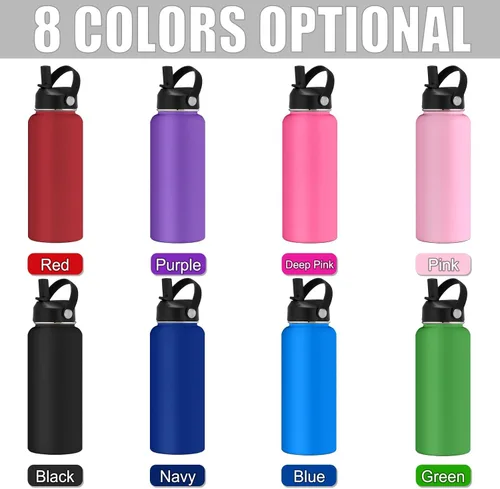 Vista 3 de Botellas de agua personalizadas con tapa de pajilla, botella de agua personalizada de 24 onzas, botella de agua aislada con grabado láser con Morado