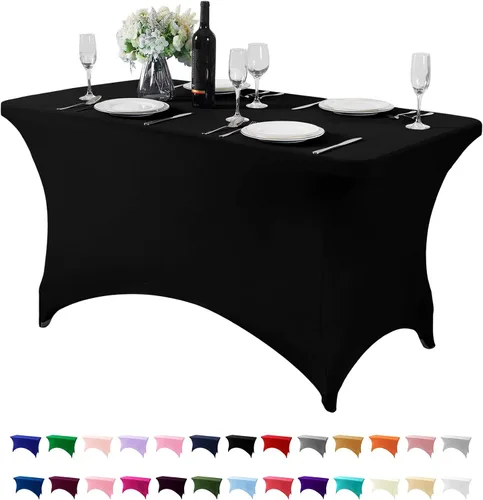 Vista 22 de Mantel de elastano para mesa de 6, 4 o 8 pies, universal, ajustable, para fiestas, banquetes, bodas y eventos, color verde manzana