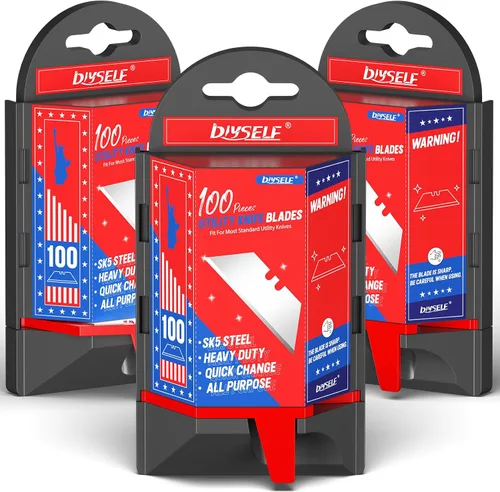 Vista 9 de DIYSELF Paquete de 50 Cuchillas para Cuchillo Utilitario, Cuchillas Cortadoras de Caja de Acero SK5 con Dispensador, Cuchillas Estándar