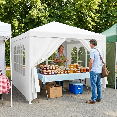 Vista 7 de Carpa para exteriores de 10 x 10 pies, tienda de campaña para fiestas de boda, cenador portátil, carpa con toldo, camping, refugio, almacenamiento