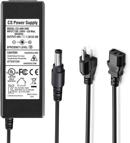 Vista 7 de Adaptador de fuente de alimentación de CA a CC 48V 1.3A 60W, enchufe 0.217 in x 0.083 in, UL listado