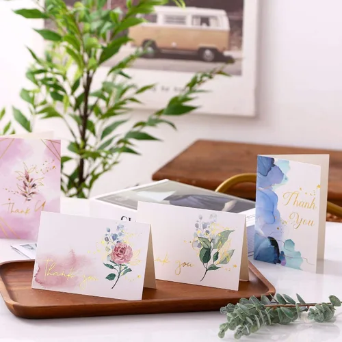 Vista 4 de Tarjetas de agradecimiento resistentes con sobres - Paquete de 36 notas de agradecimiento doradas de 4 x 6 pulgadas, para baby shower, despedida