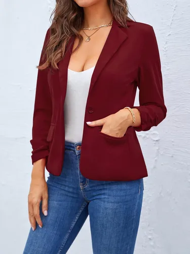 Vista 6 de MINTLIMIT Blazer de manga 34 para mujer, blazer de oficina con un botón y bolsillos