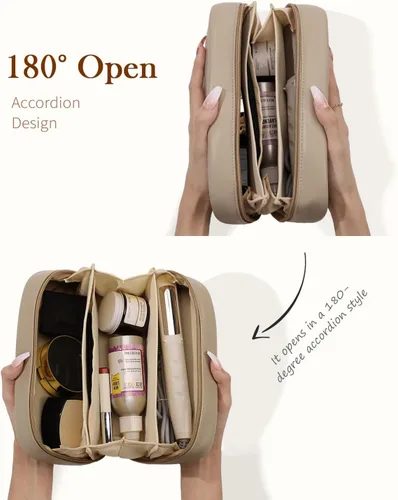 Vista 3 de Pocmimut Bolsa de maquillaje, bolsa de maquillaje plana abierta, accesorios para automóvil, organizador de artículos esenciales de viaje