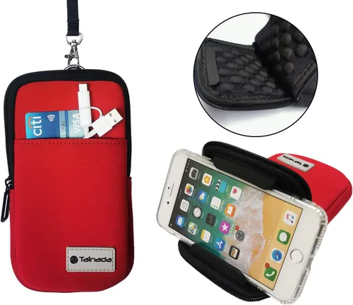 Vista 4 de Tainada Funda de neopreno extra grande multiusos a prueba de golpes suave burbuja acolchada con cremallera, bolsa para teléfono con mosquetón
