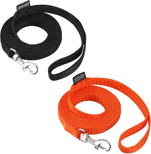 Vista 26 de AMAGOOD 6 pies de correas para cachorros/perros, correa de estilo tradicional resistente con gancho de cuello fácil de usar, correa para perros Negro