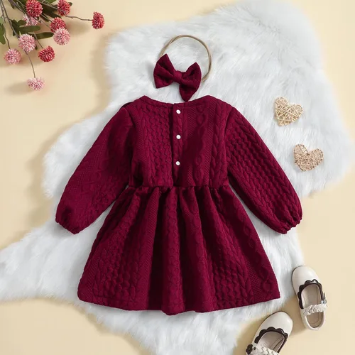 Vista 3 de Vestido de punto para niña, vestido de suéter de manga larga, vestido de otoño e invierno con corbatín