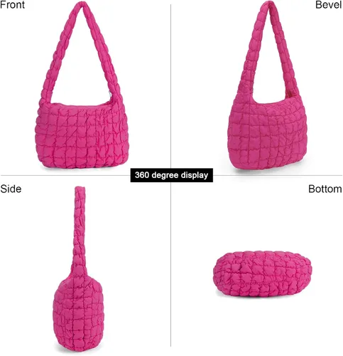 Vista 5 de JQWSVE Bolsa de mano acolchada grande para mujer, bolsa acolchada de algodón, bolsa de hombro acolchada