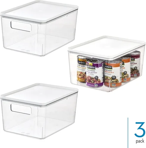 Vista 2 de iDesign - Contenedor de despensa con tapa extraíble, de plástico, con asas, juego de 3, transparente/blanco