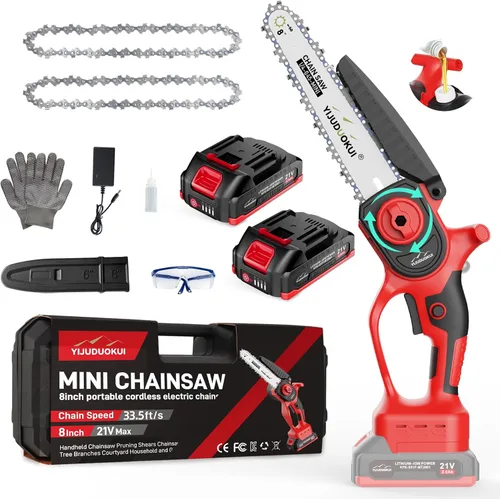 Vista 9 de Mini motosierra inalámbrica de 8" con 2 baterías Luz roja