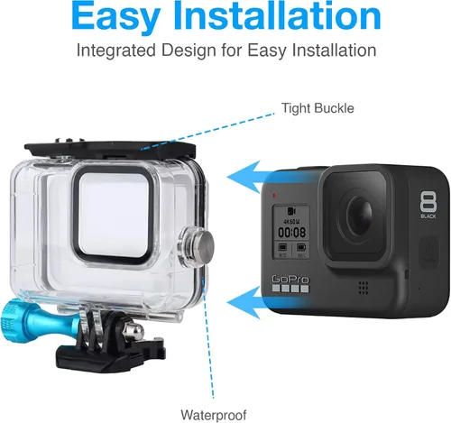 Vista 4 de MiPremium Carcasa impermeable para GoPro Hero 8, color negro. Accesorios de montaje de jaula de buceo con tornillo de aluminio y hebilla