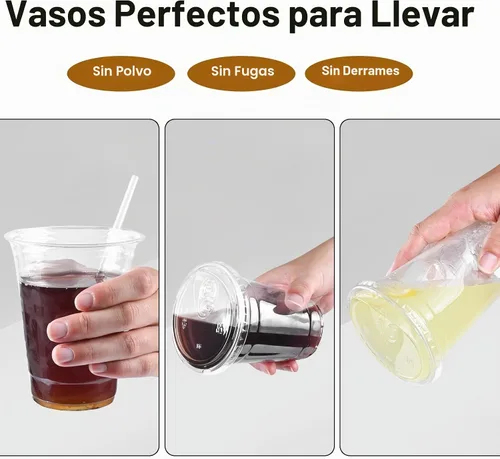 Vista 5 de Vasos de plástico desechables transparentes de 20 onzas con popotes y tapas para sorber, paquete de 50 vasos de plástico transparente, vasos